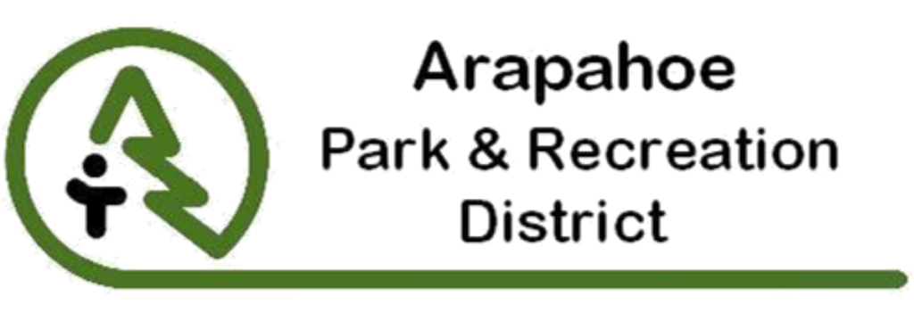 Arapahoe Park and Recreation District Logo of a stick figure next to a clipart pine tree inside a circle