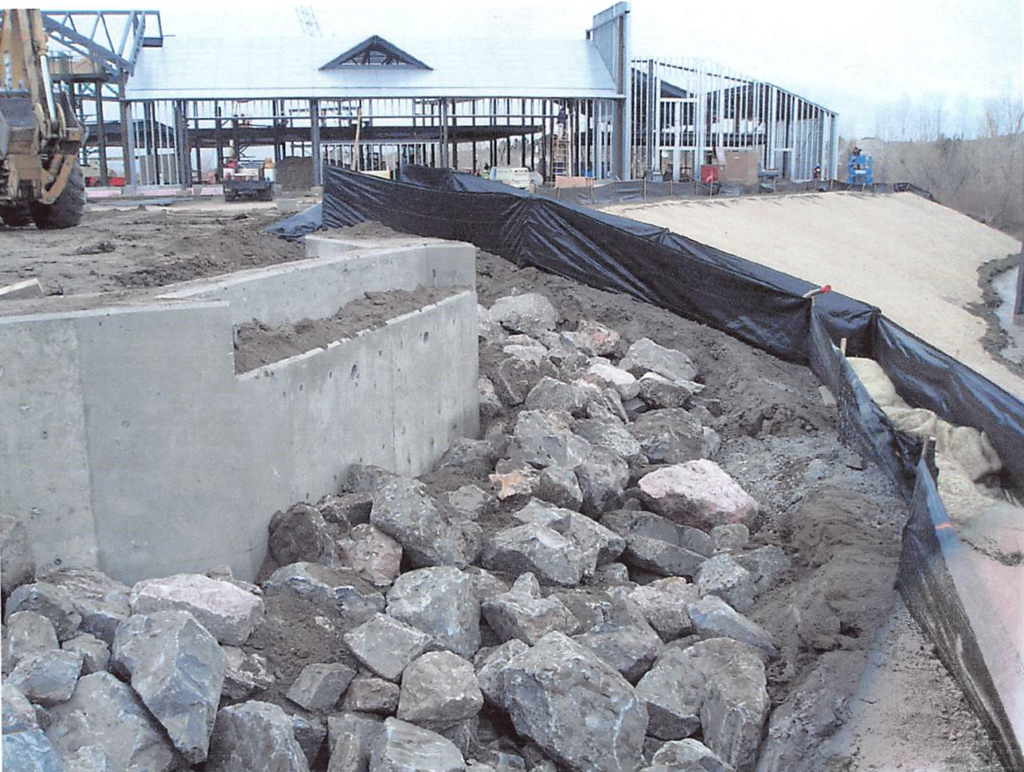 December 2003 Construction Pictures: Bank armoring in progress at Piney Creek bridge