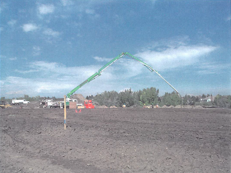 August 2003: Concrete truck pumping the trails recreation center foundation