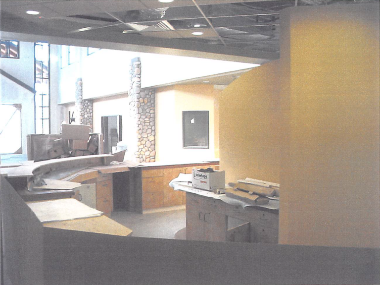 July 2004 | Reception desk millwork installation in progress