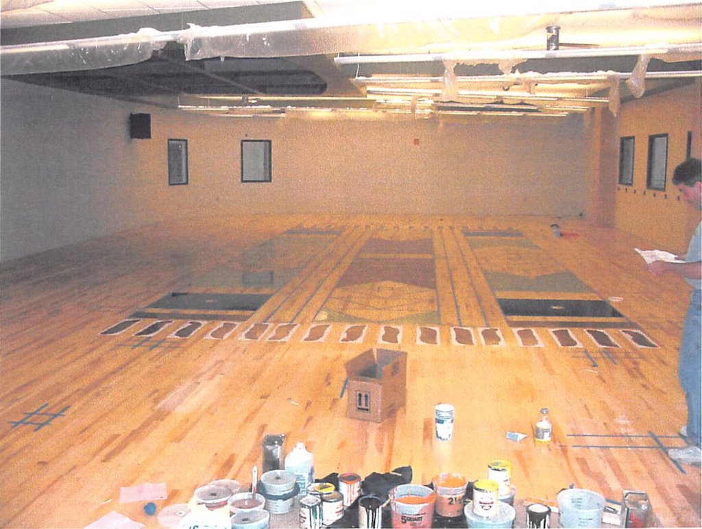 August 2004 | Wood floor graphics painting in progress at Aerobics Room