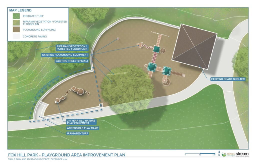 Fox Hill Improvement Plan: Playground | New 2-5 play equipment an accessibility ramp.